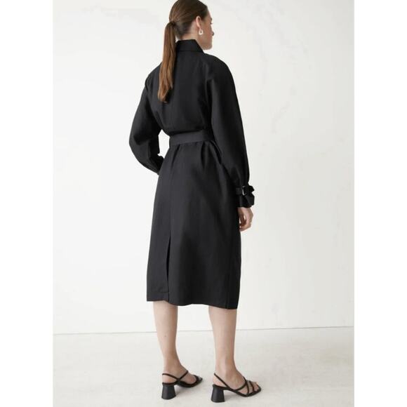 & Other Stories Women Black Trench Coat Sz 0 Linen Blend Lightweight Old Money - Picture 2 of 16